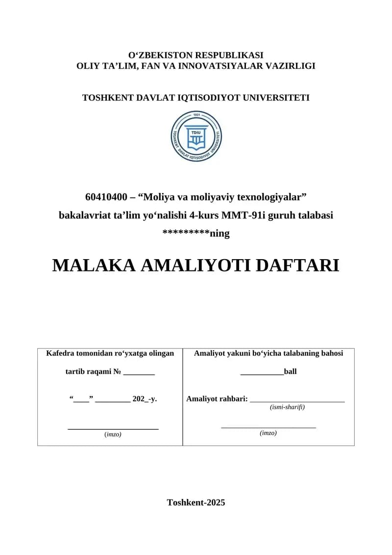 Amaliyot hisoboti Moliya bo'limi