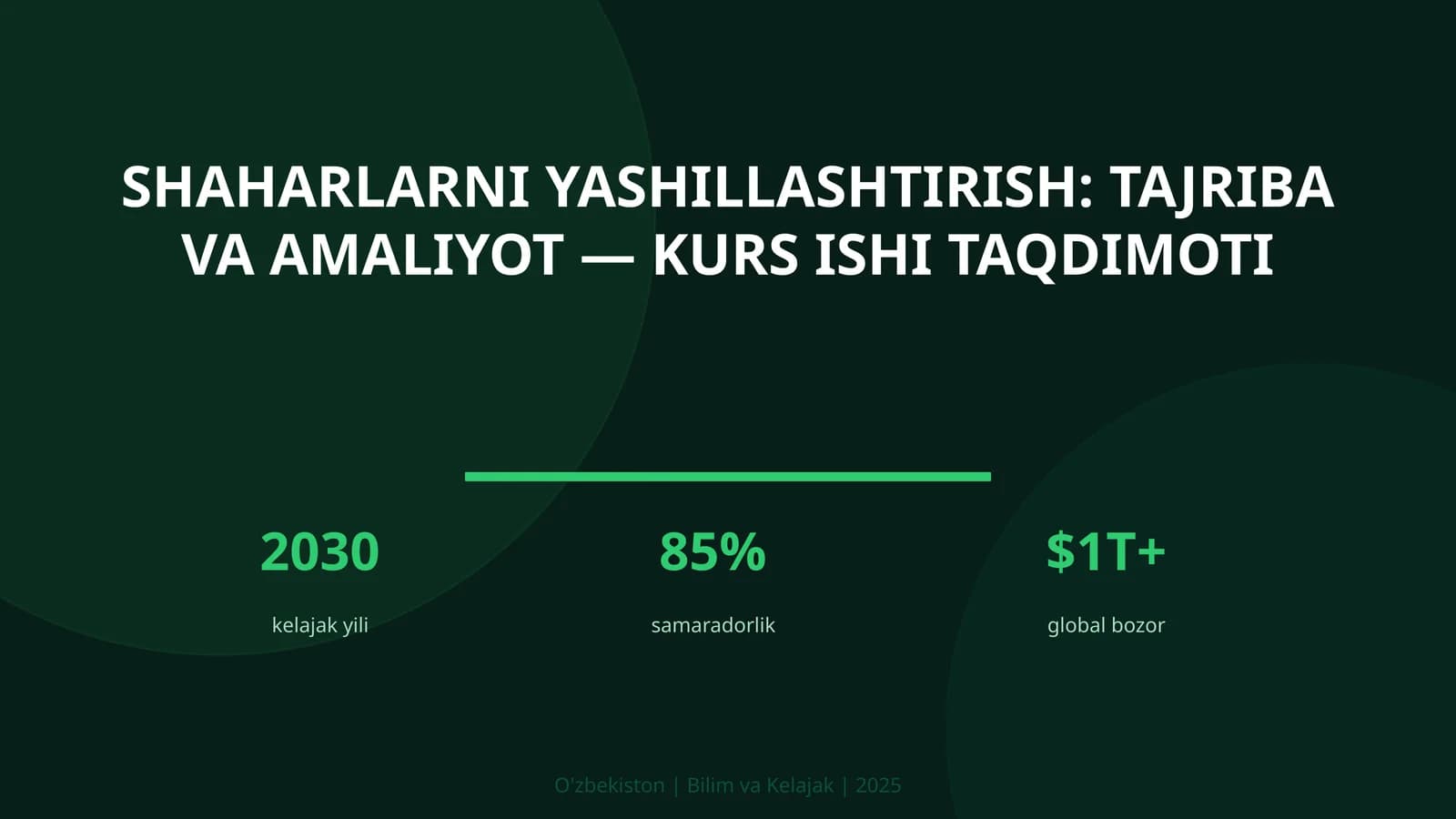 Shaharlarni yashillashtirish: tajriba va amaliyot — kurs ishi taqdimoti