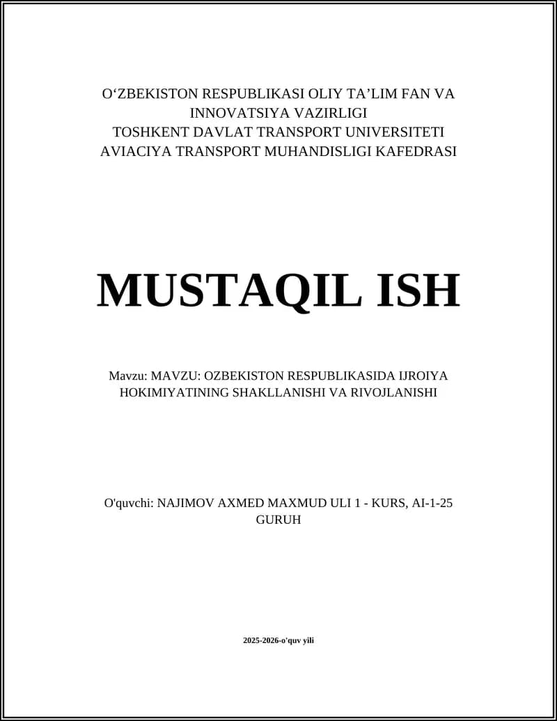 Oʻzbekiston Respublikasida Ijroiya Hokimiyatining Shakllanishi va Rivojlanishi