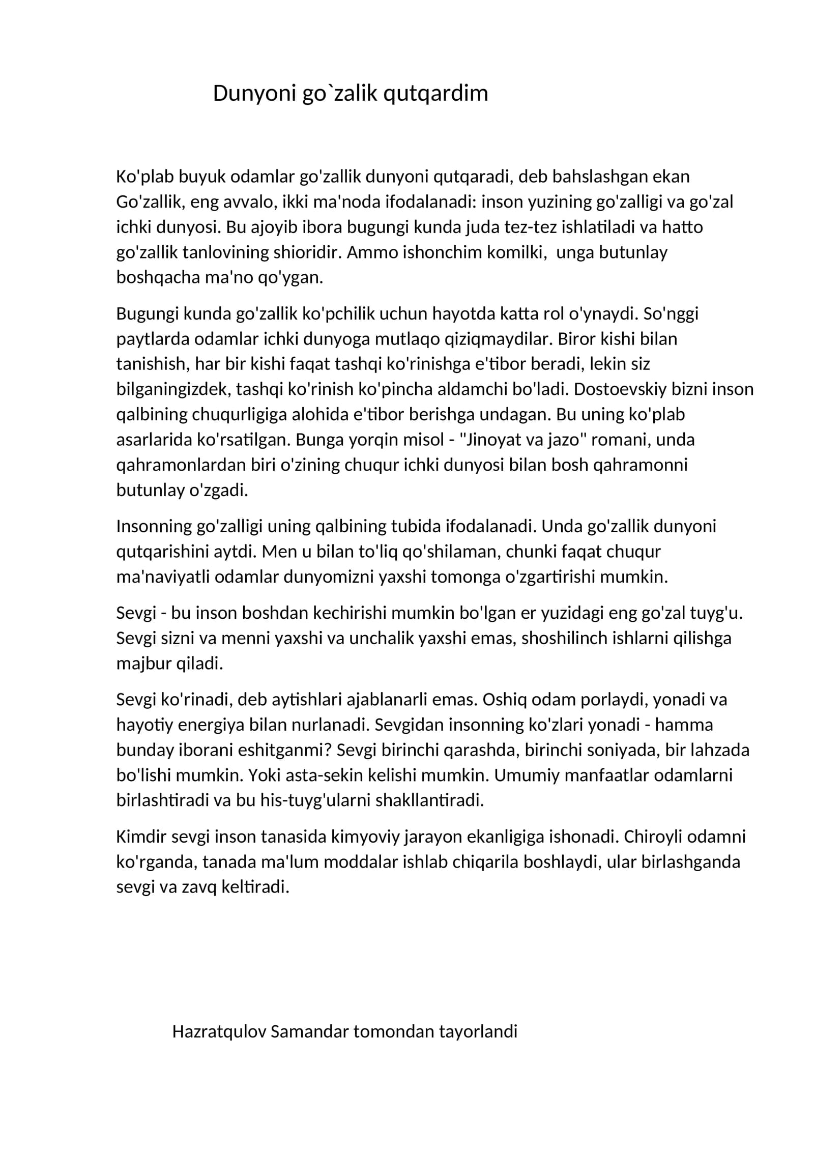 Go'zallik Dunyoni Qutqardim