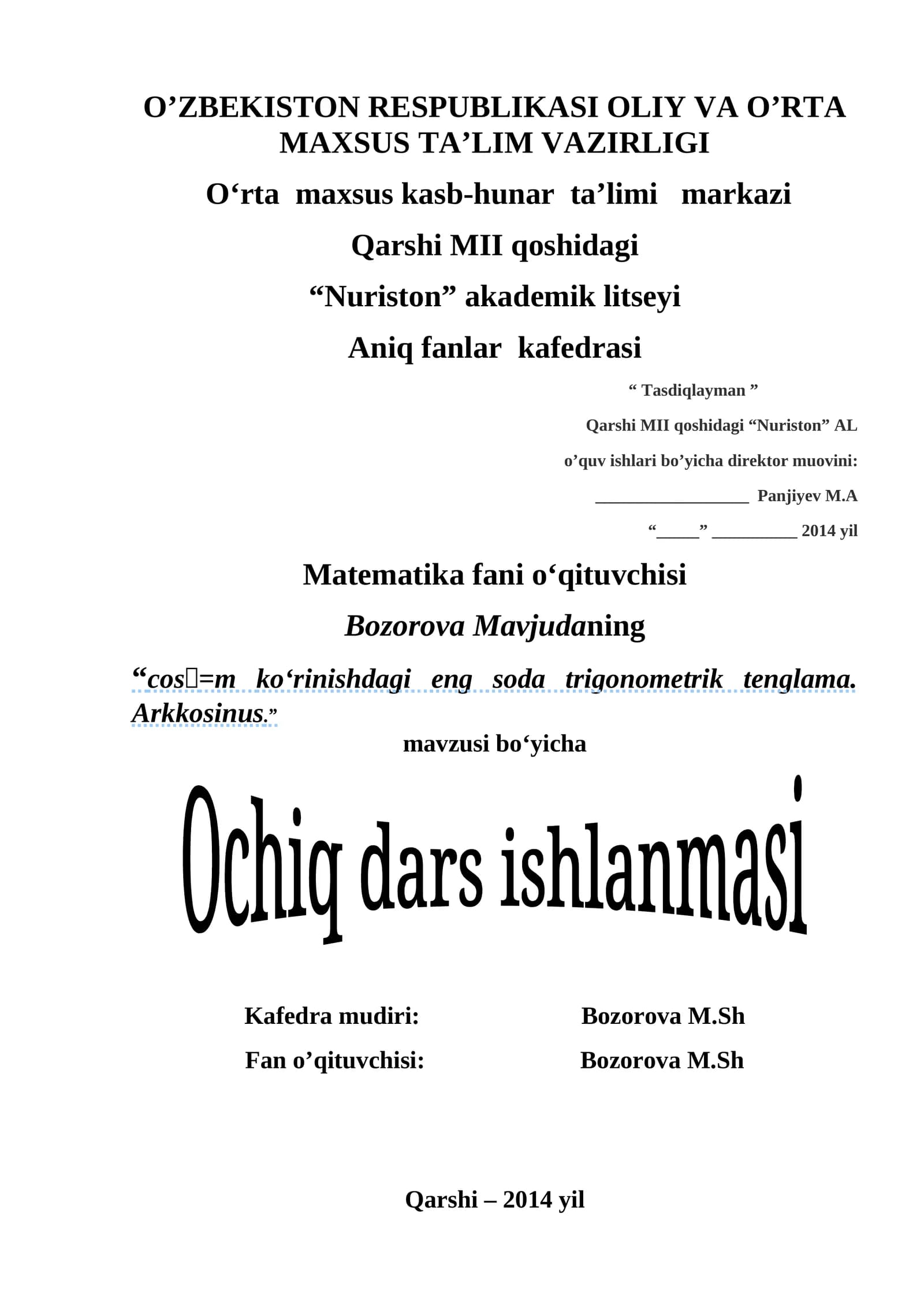 Ochiq dars ishlanmasi
