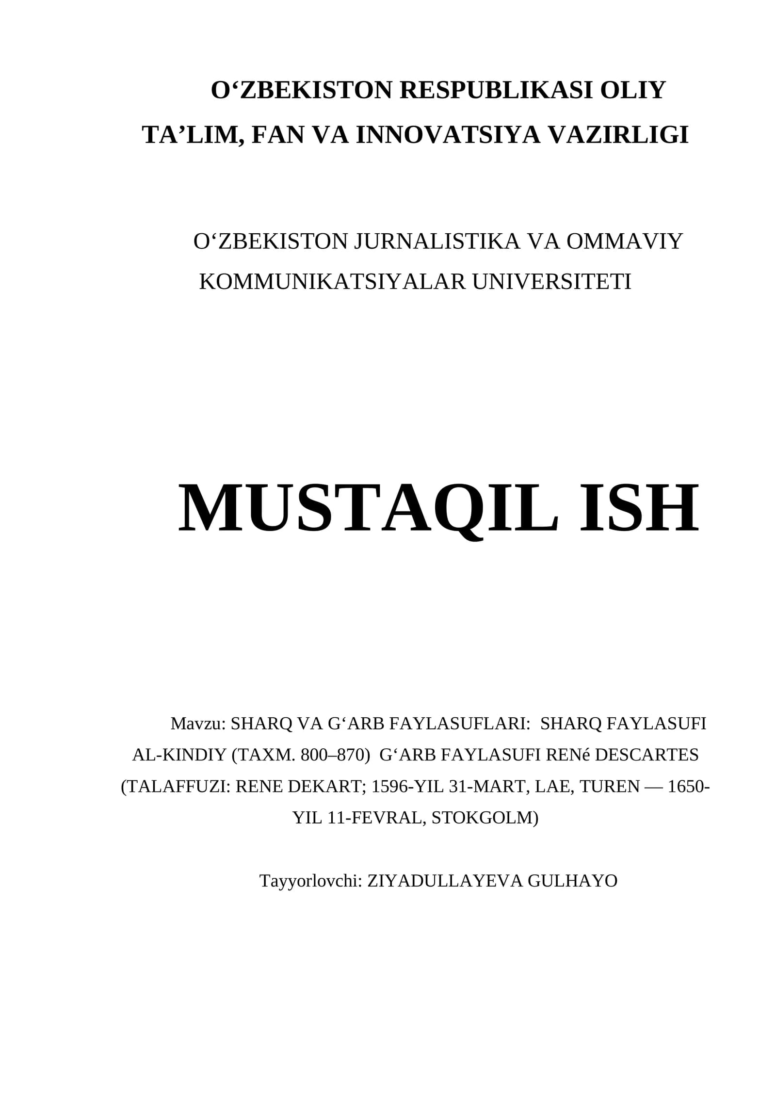 SHARQ VA GʻARB FAYLASUFLARI