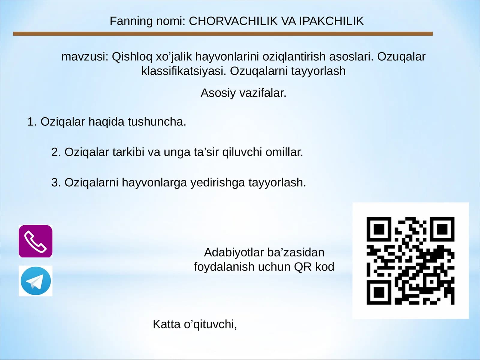 CHORVACHILIK VA IPAKCHILIK