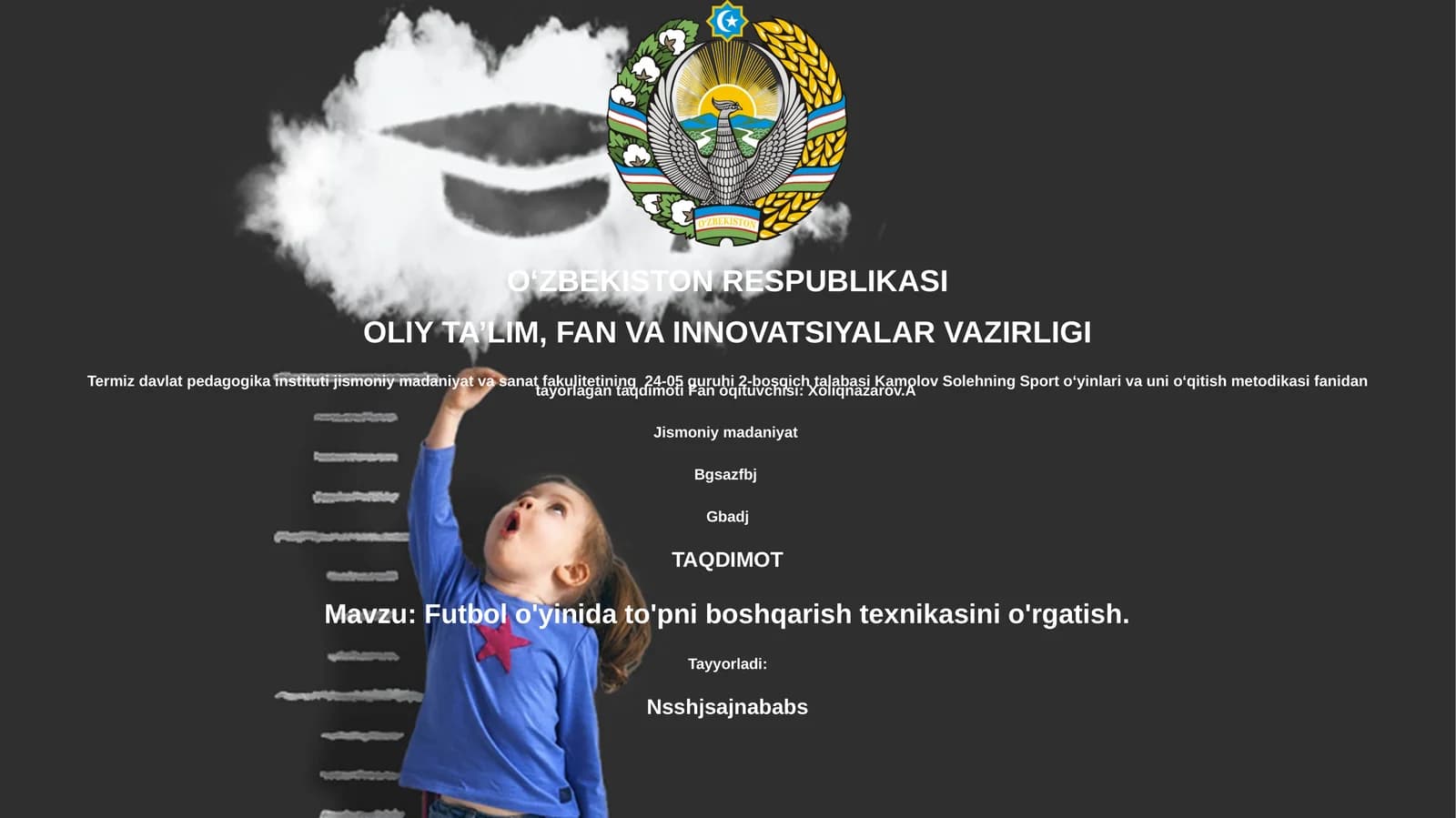Futbol o'yinida to'pni boshqarish texnikasini o'rgatish