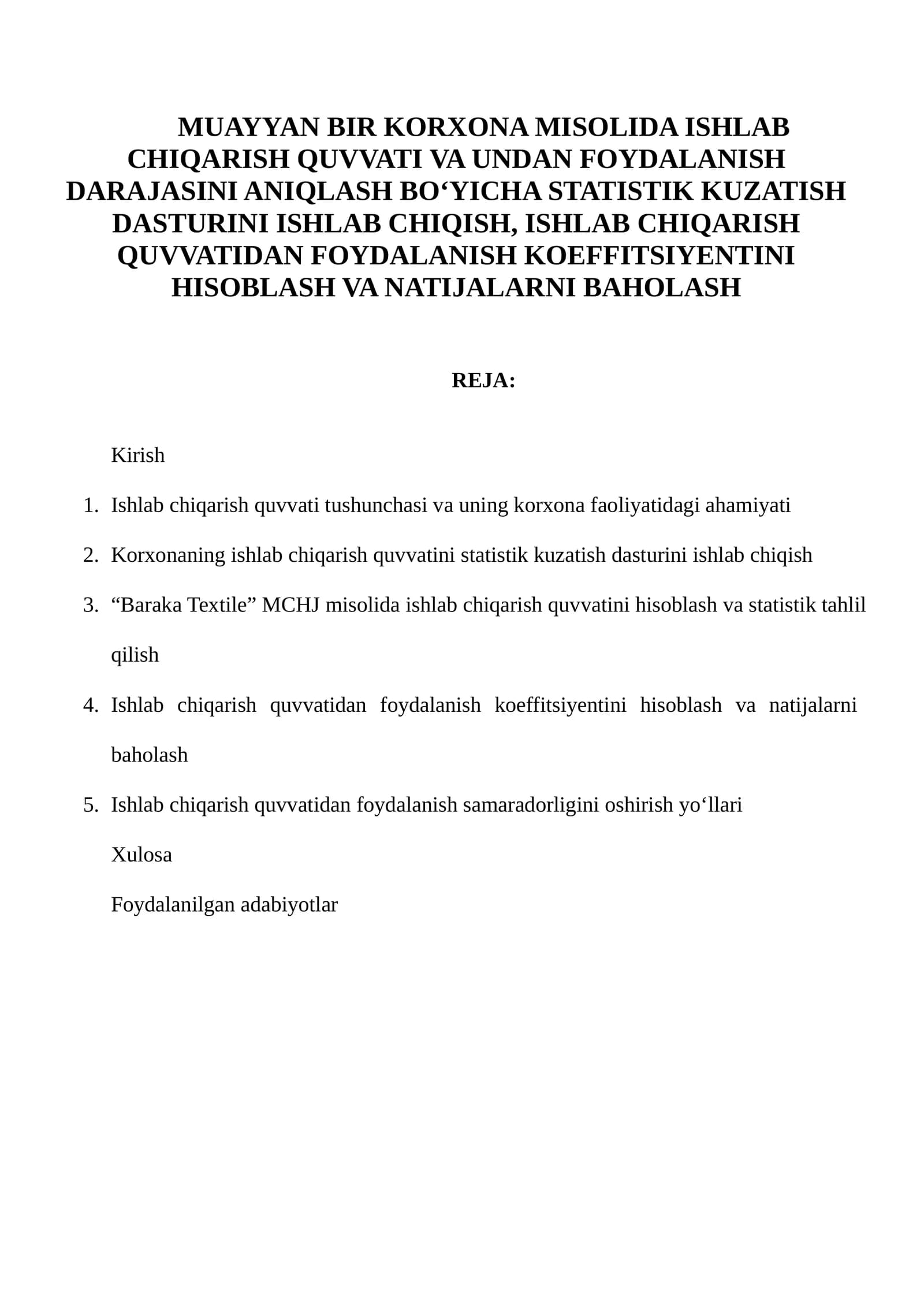 Ishlab Chiqarish Quvvati va Undan Foydalanish Statistik Kuzatish Dasturi