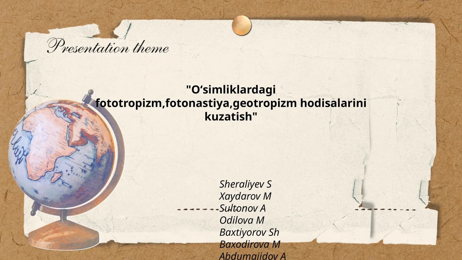 Oʻsimliklardagi fototropizm,fotonastiya,geotropizm hodisalarini kuzatish