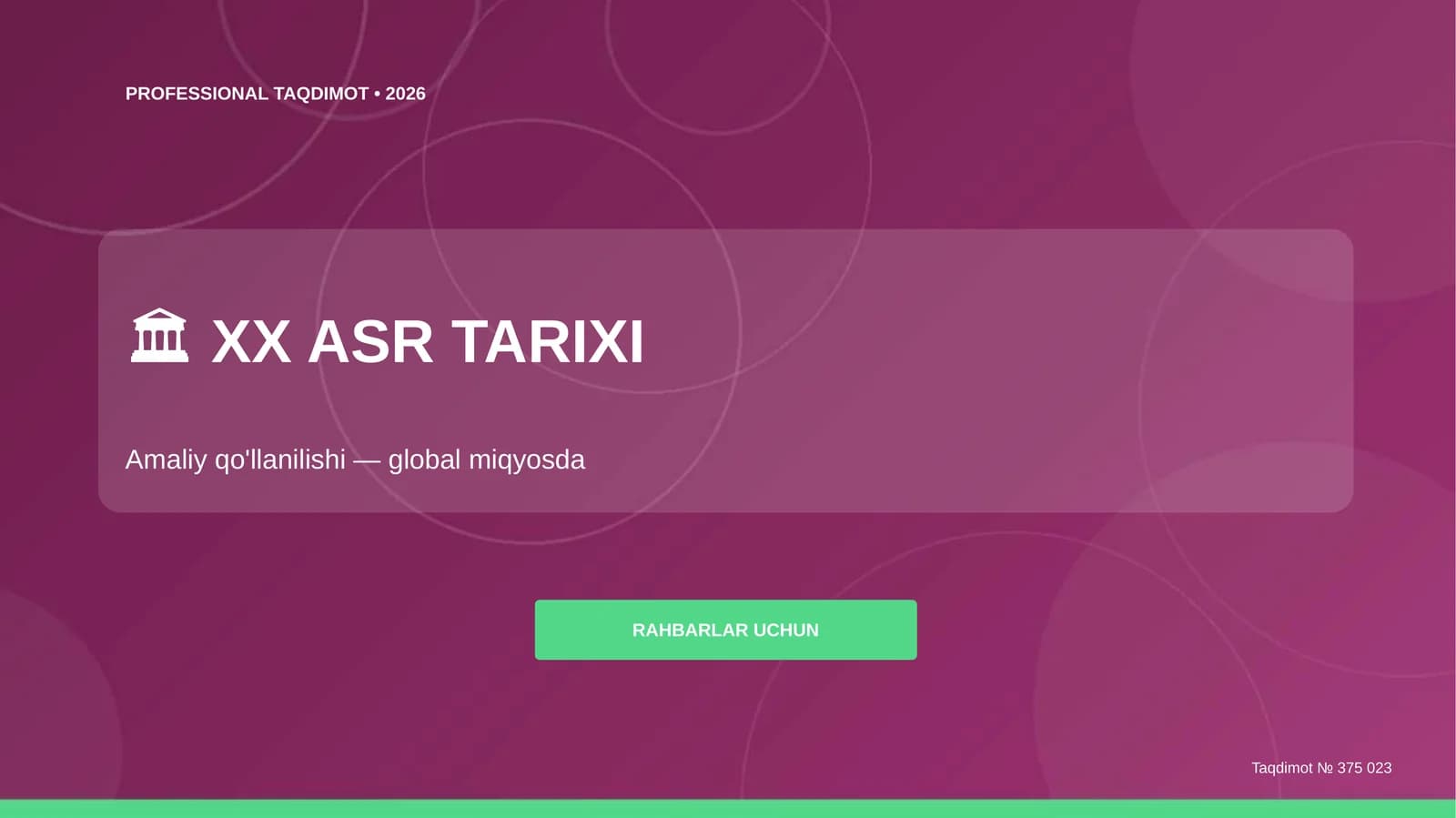 XX ASR TARIXI Amaliy qo'llanilishi — global miqyosda RAHBARLAR UCHUN