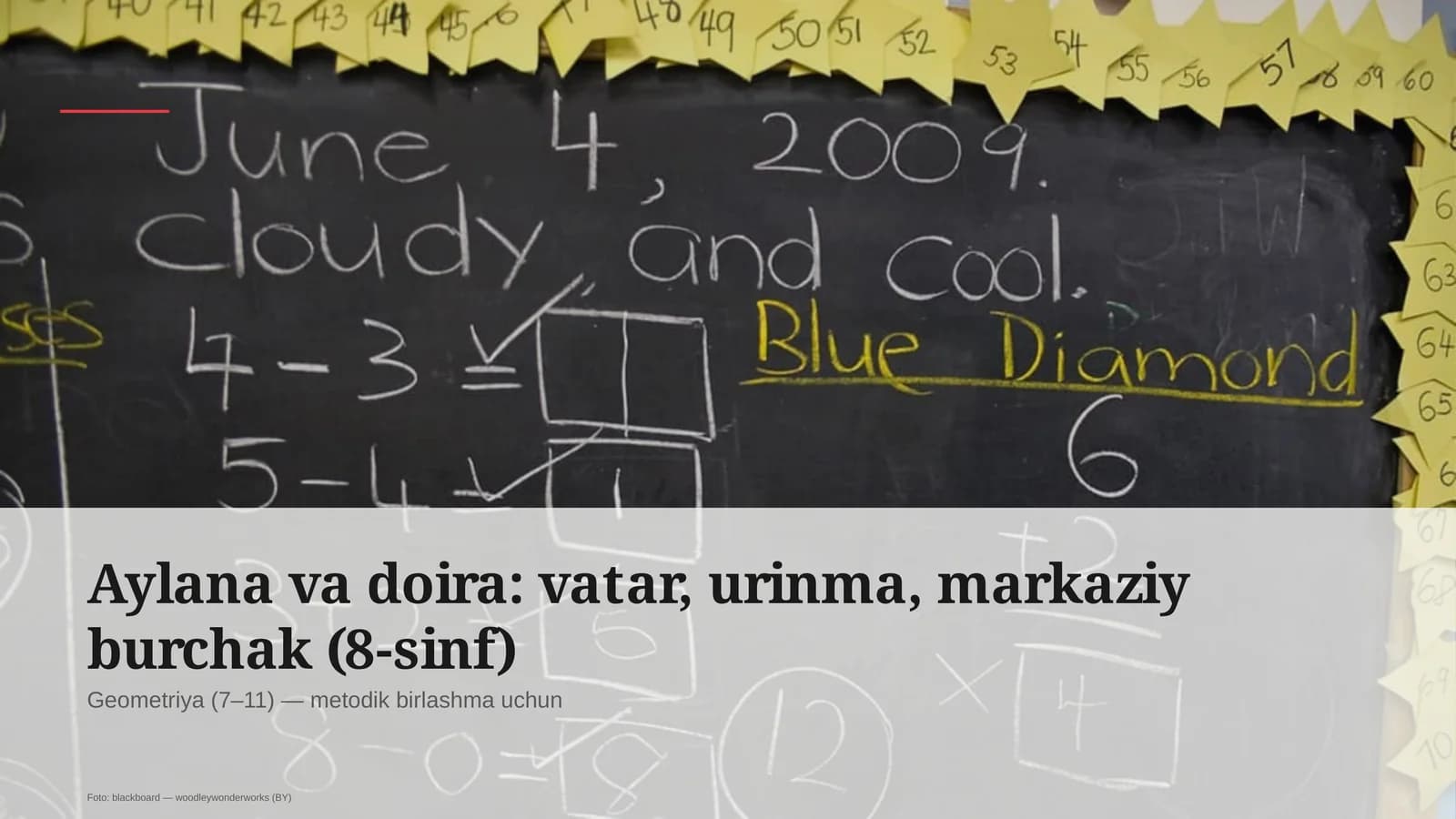 Aylana va doira: vatar, urinma, markaziy burchak (8-sinf)