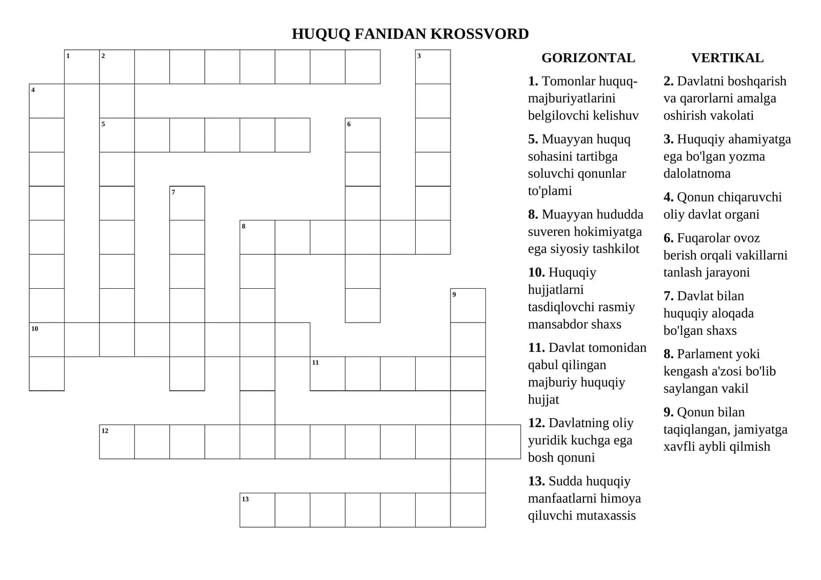 HUQUQ FANIDAN KROSSVORD