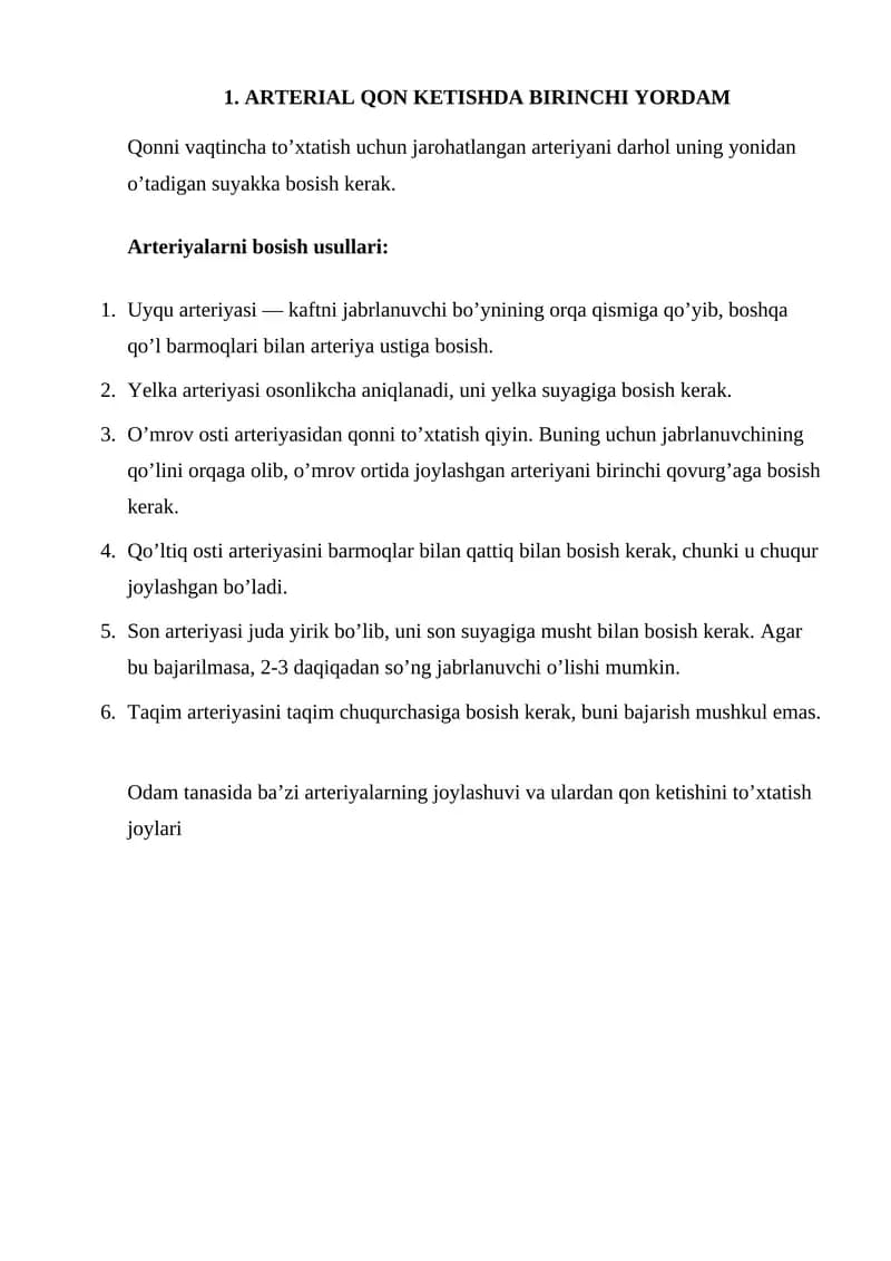 Arterial qon ketishda birinchi yordam