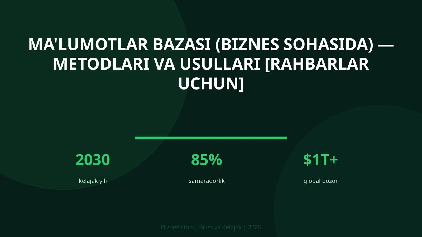 Ma'lumotlar bazasi (biznes sohasida) — metodlari va usullari [rahbarlar uchun]