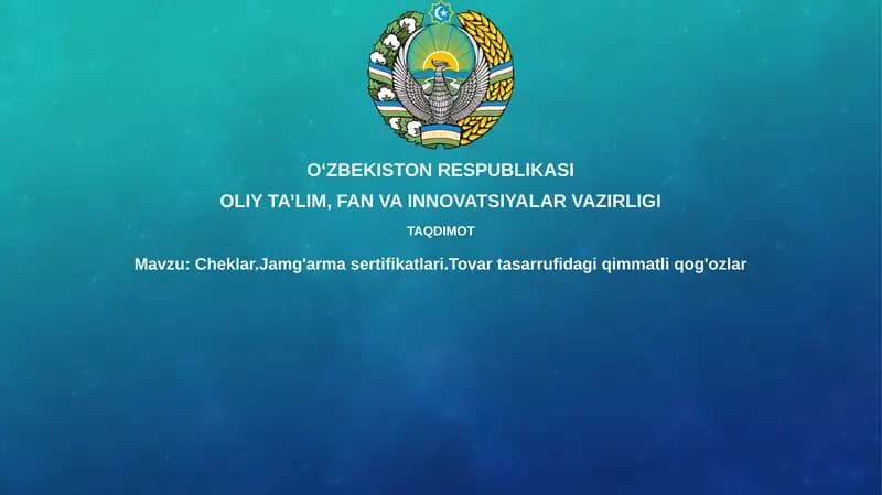 Cheklar, investitsiya sertifikatlari, tovar bilan ta'minlangan qimmatli qog'ozlar