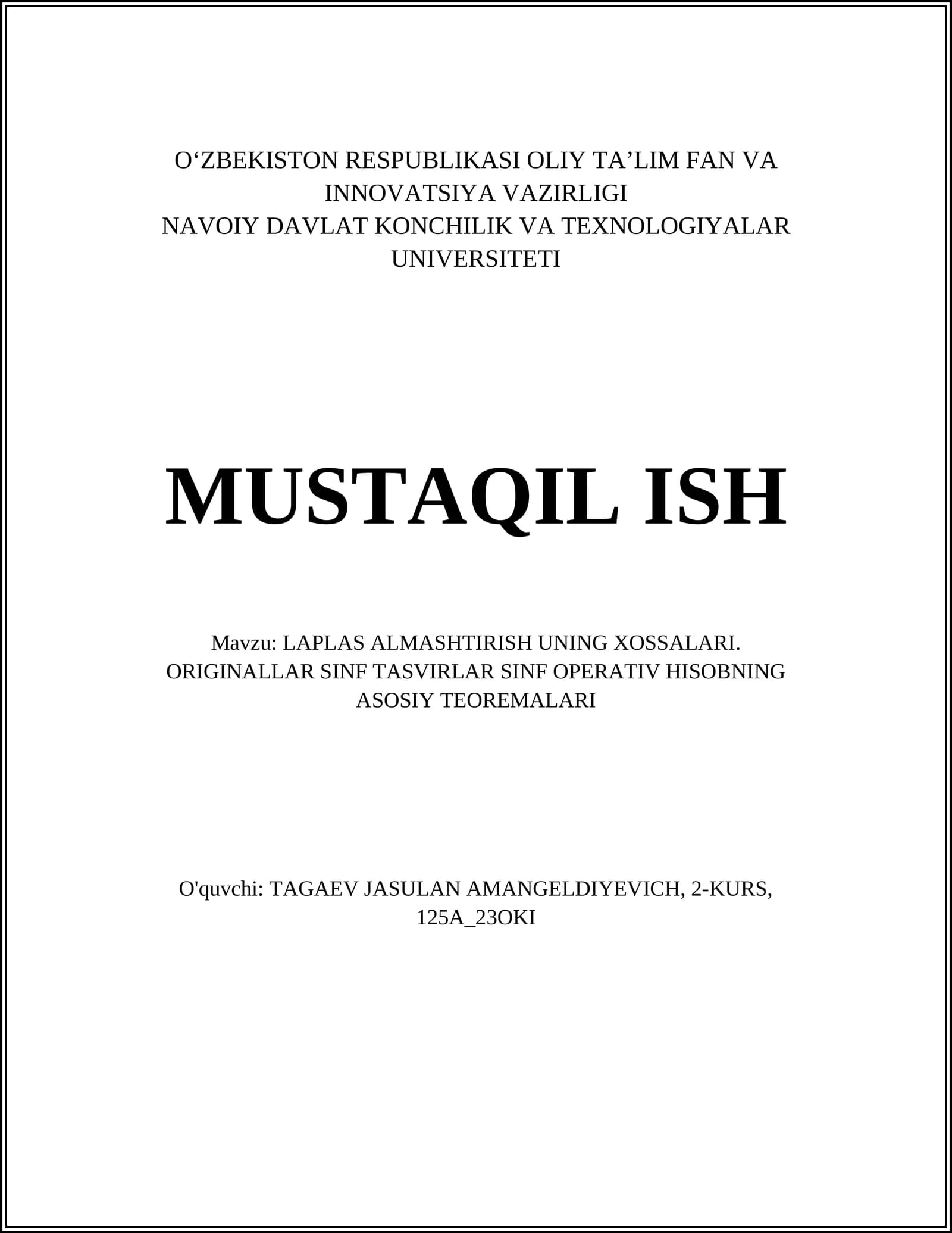 LAPLAS ALMASHTIRISH UNING XOSSALARI