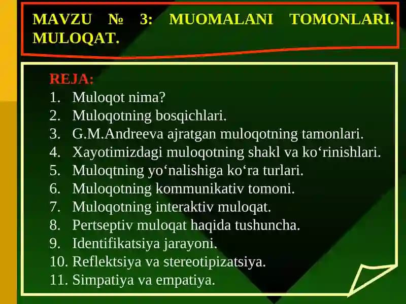 MUOMALANI TOMONLARI. MULОQAT