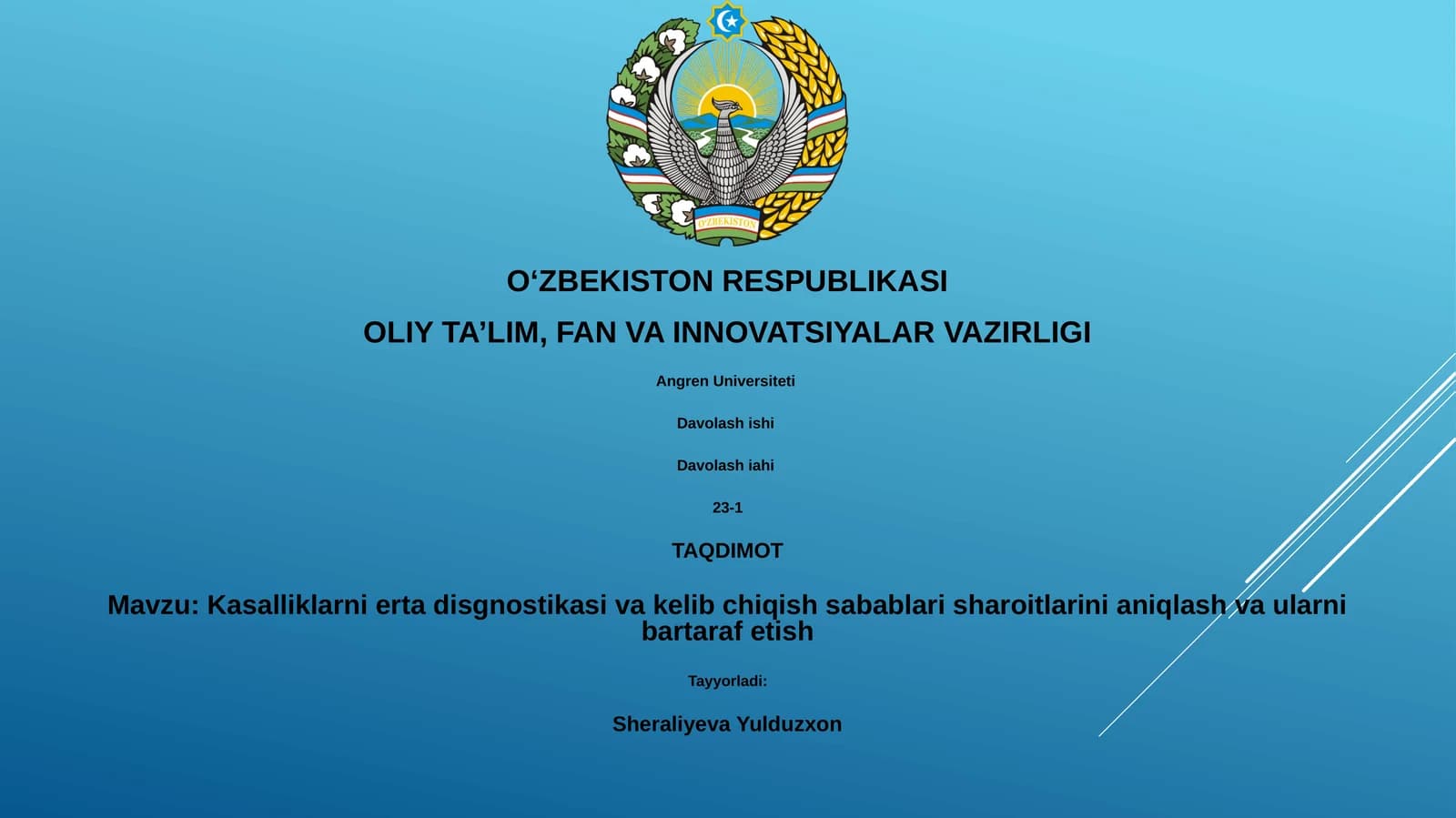 Kasalliklarni erta disgnostikasi va kelib chiqish sabablari sharoitlarini aniqlash va ularni bartaraf etish