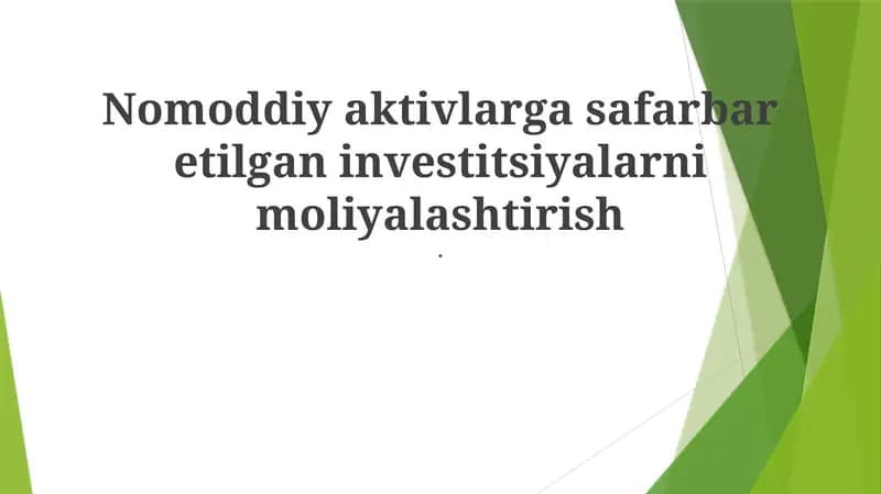Nomoddiy aktivlarga safarbar etilgan investitsiyalarni moliyalashtirish