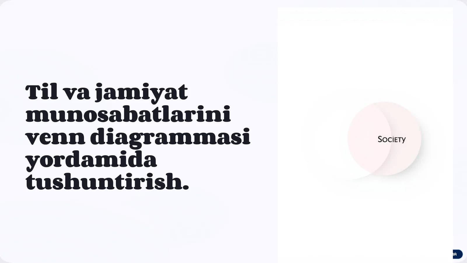 Til va jamiyat munosabatlarini venn diagrammasi yordamida tushuntirish.