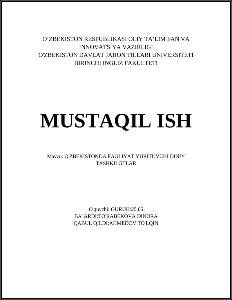O'ZBEKISTONDA FAOLIYAT YURITUVCHI DINIY TASHKILOTLAR