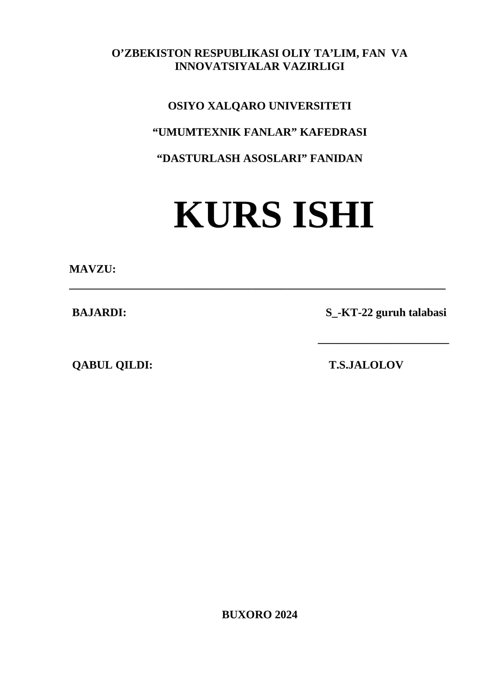 DASTURLASH ASOSLARI KURSI