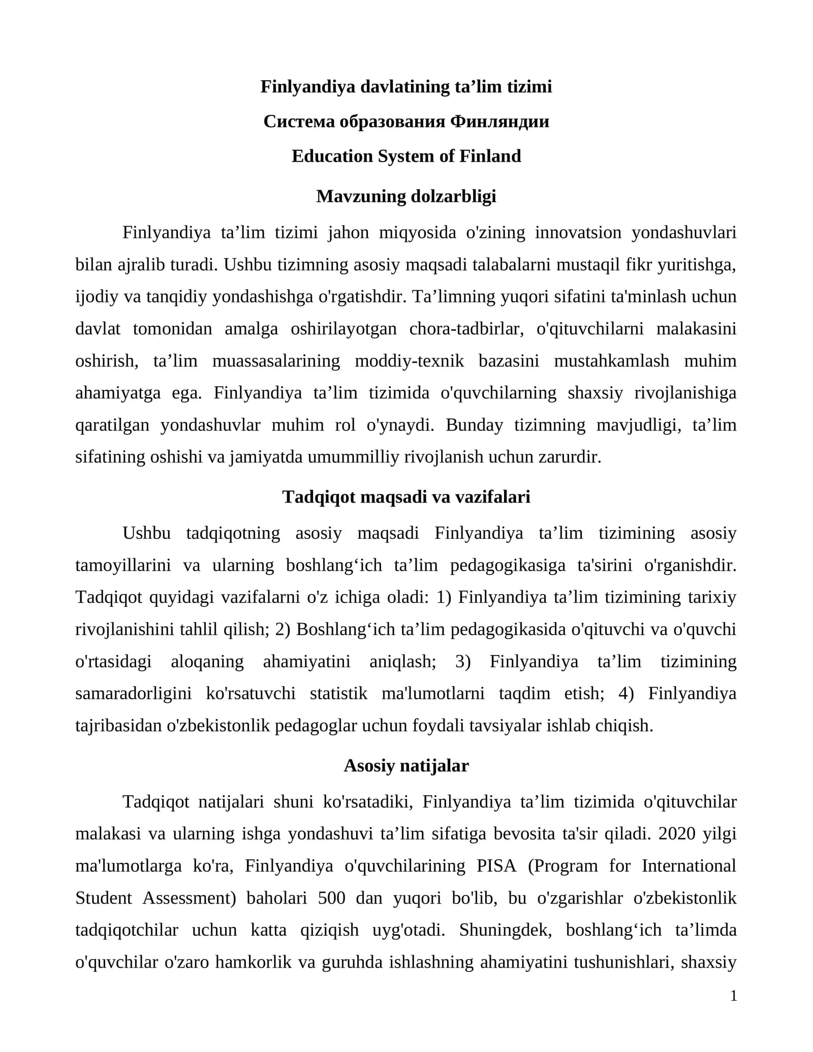 Finlyandiya davlatining taʼlim tizimi