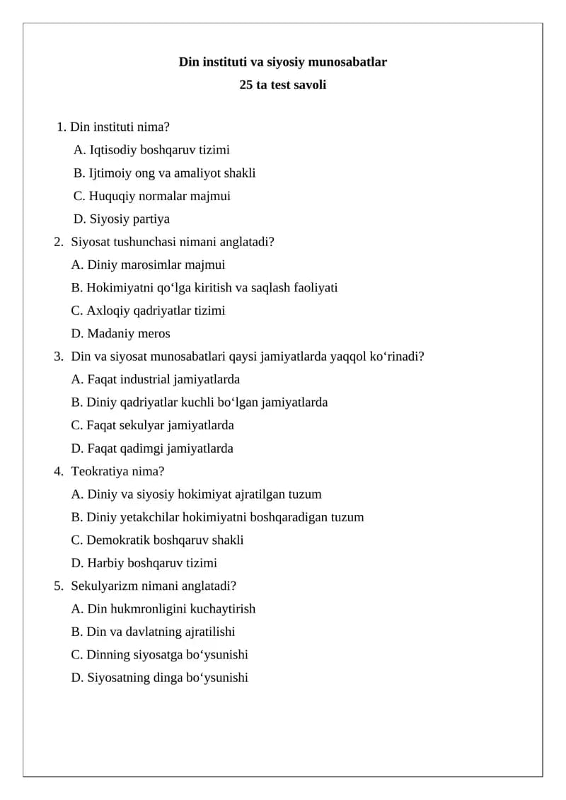 Din instituti va siyosiy munosabatlar