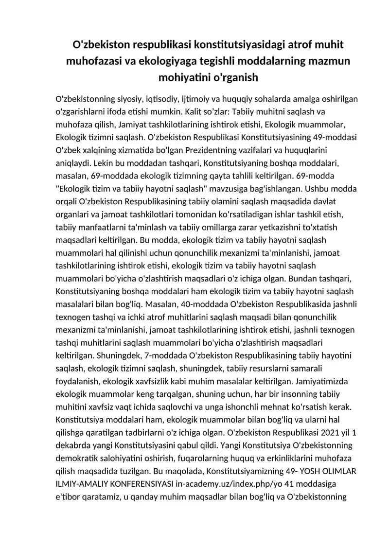 Ekologik tizim va tabiiy hayotni saqlash