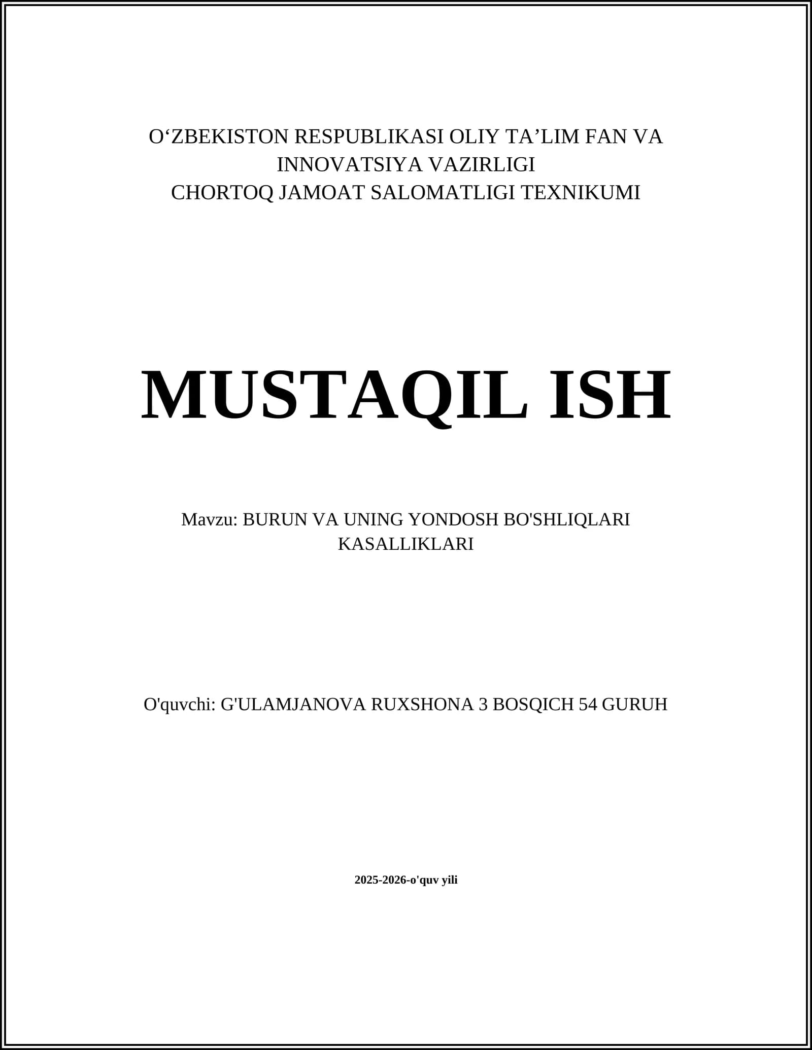 BURUN VA UNING YONDOSH BO'SHLIQLARI KASALLIKLARI