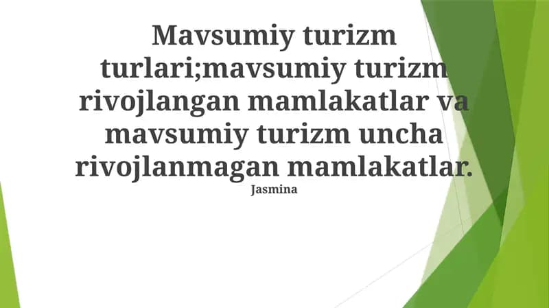 Mavsumiy Turizm Turlari