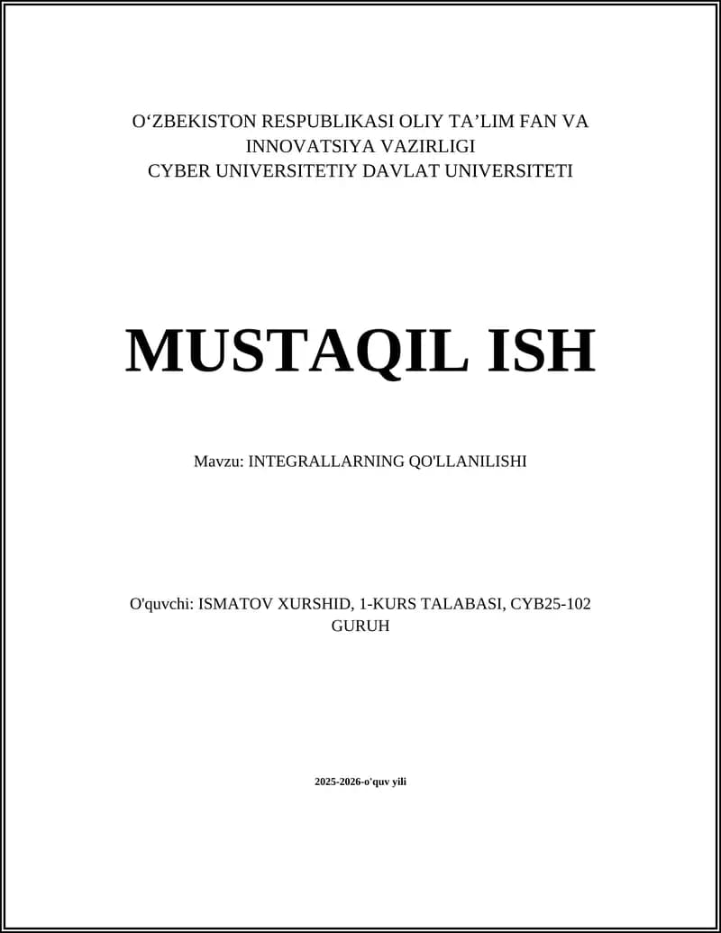 INTEGRALLARNING QO'LLANILISHI