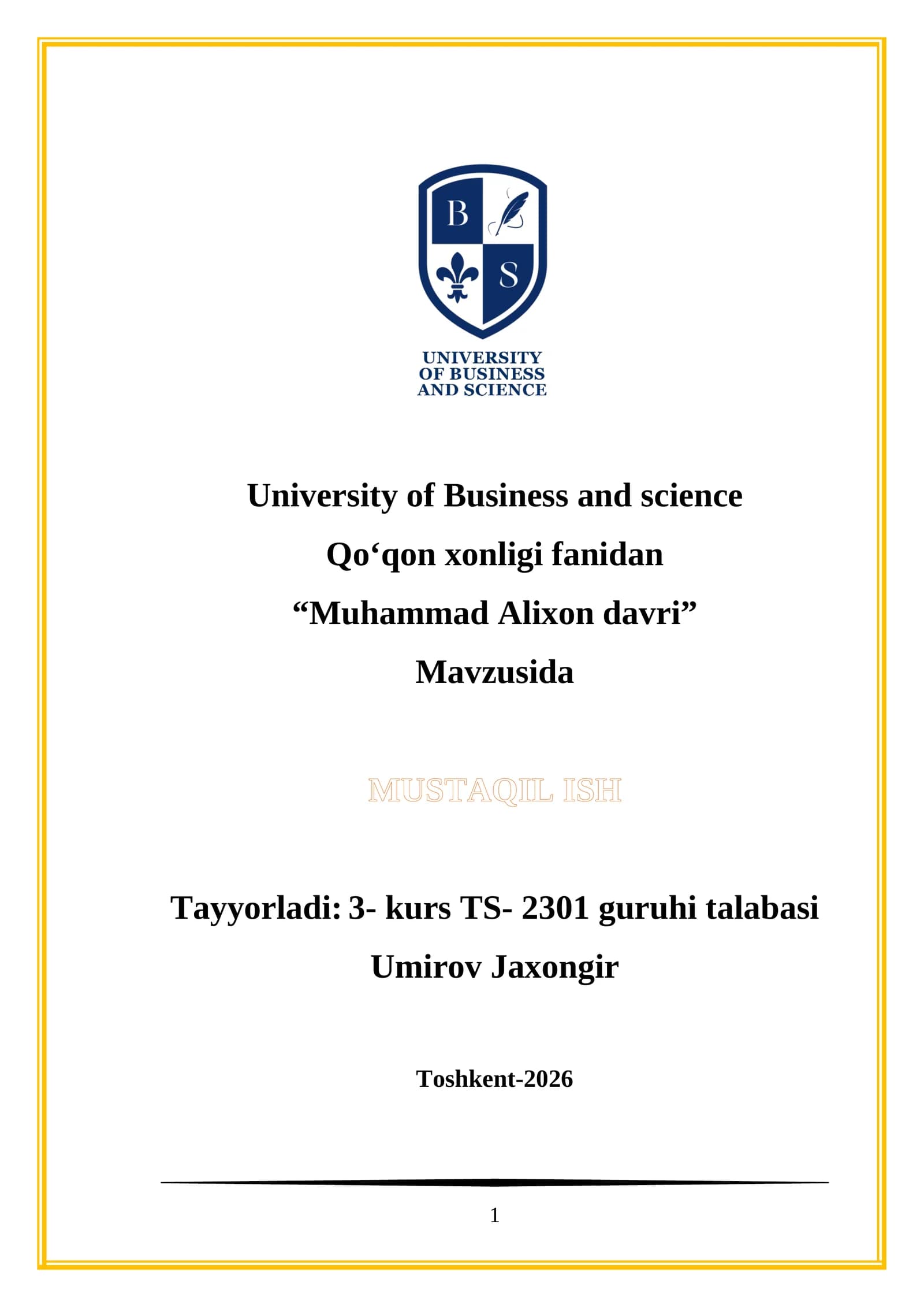 Mavzusida "Muhammad Alixon davri"