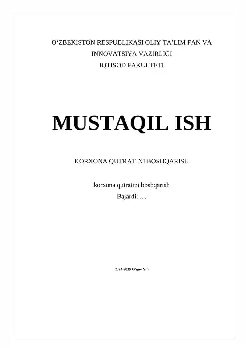 Korxona Qutratini Boshqarish