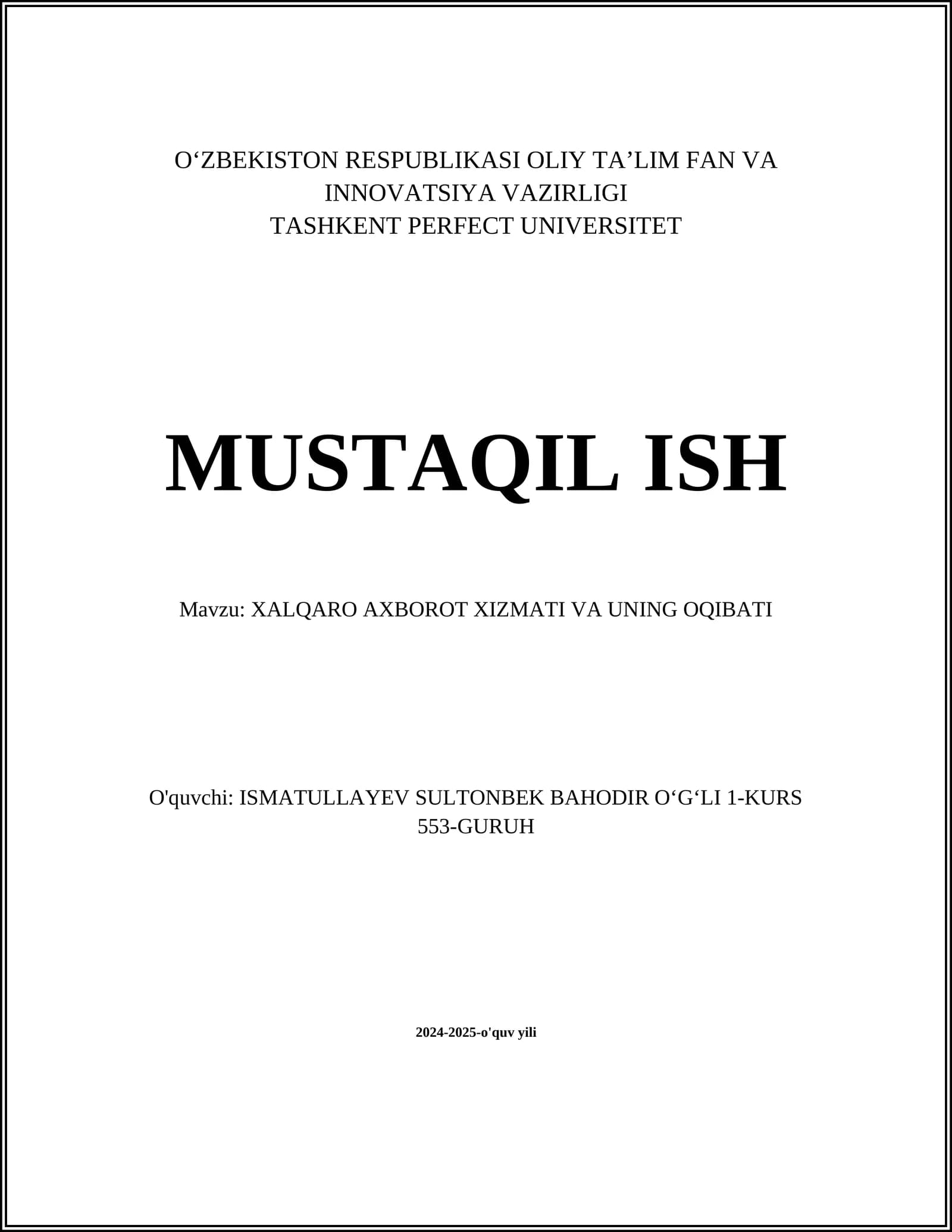 Xalqaro axborot xizmati tushunchasi