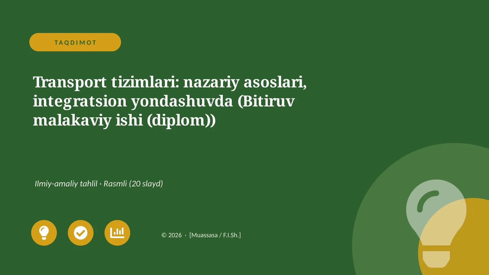 Transport tizimlari: nazariy asoslari, integratsion yondashuvda (Bitiruv malakaviy ishi (diplom))