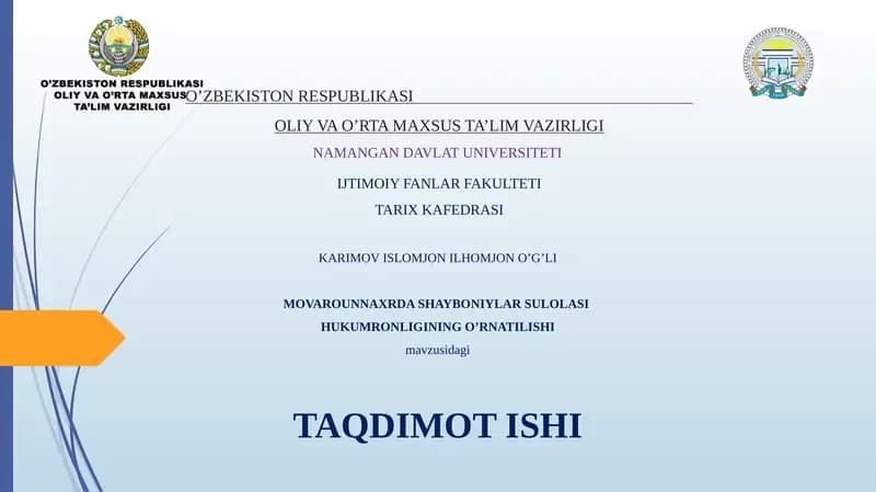 Movaraunnahrda Shayboniylar sulolasi hukumronligining o'rnatilishi