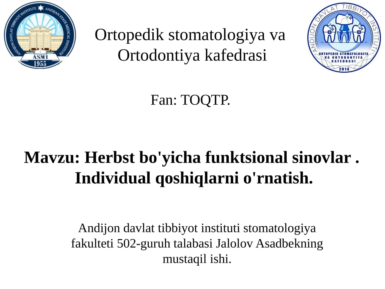 Mavzu: Herbst bo'yicha funktsional sinovlar . Individual qoshiqlarni o'rnatish.