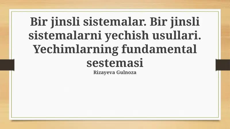 Gomogen Sistemalar: Ta'rif va Xususiyatlar