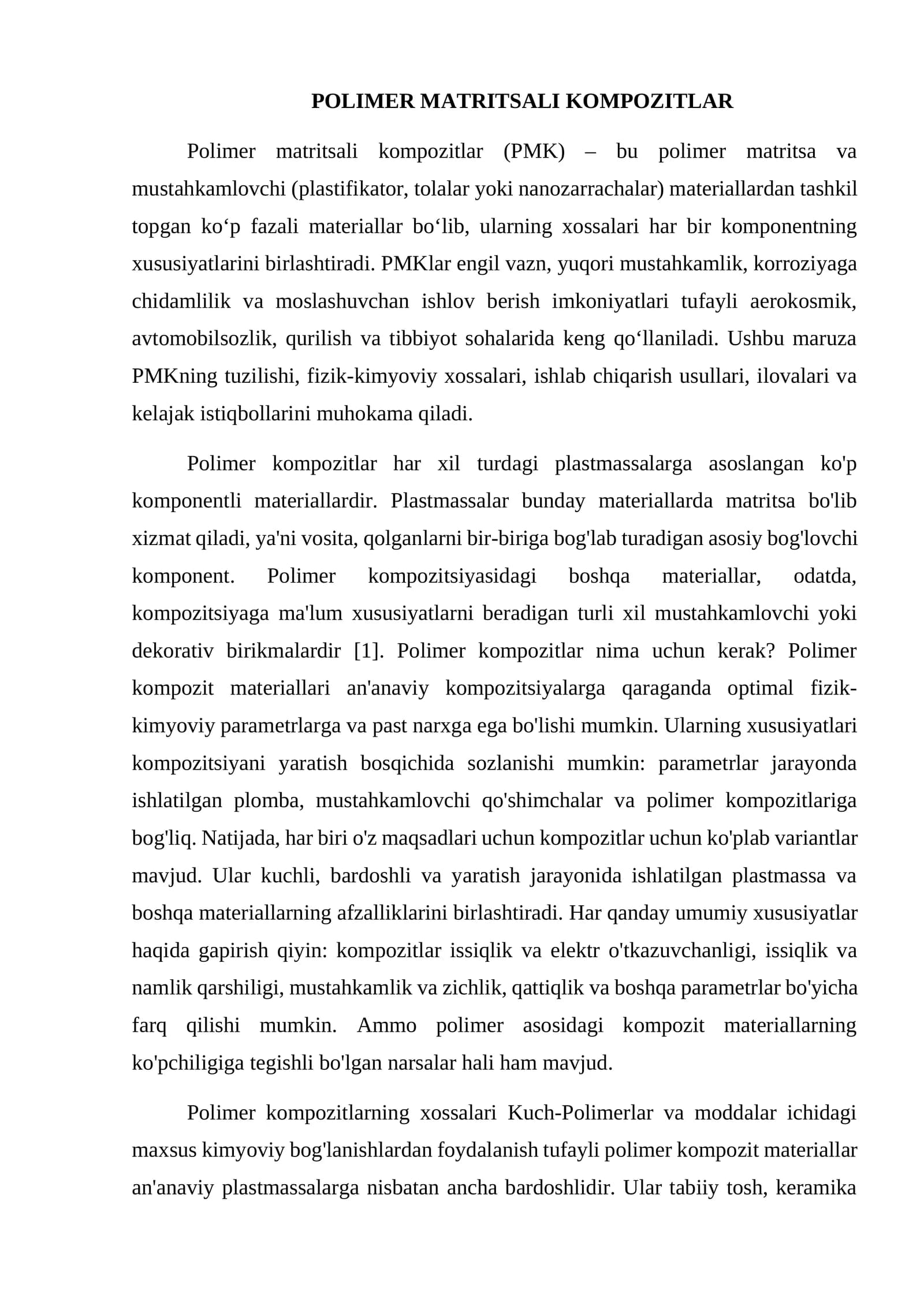 POLIMER MATRITSALI KOMPOZITLAR