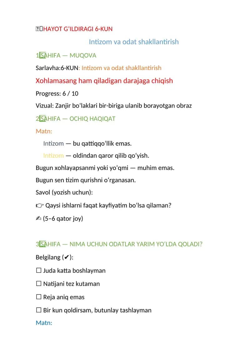 HAYOT G’ILDIRAGI 6-KUN