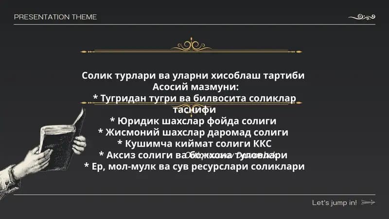Солик турлари ва уларни хисоблаш тартиби