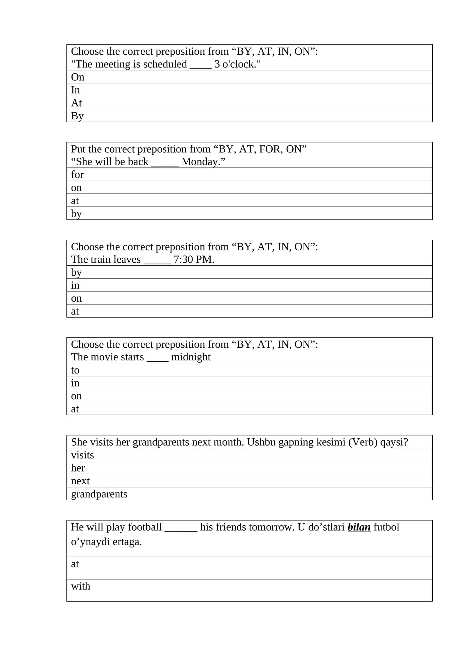 Prepositions Quiz