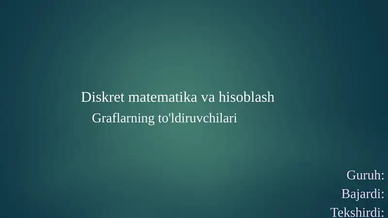 Graflarning to'ldiruvchilari