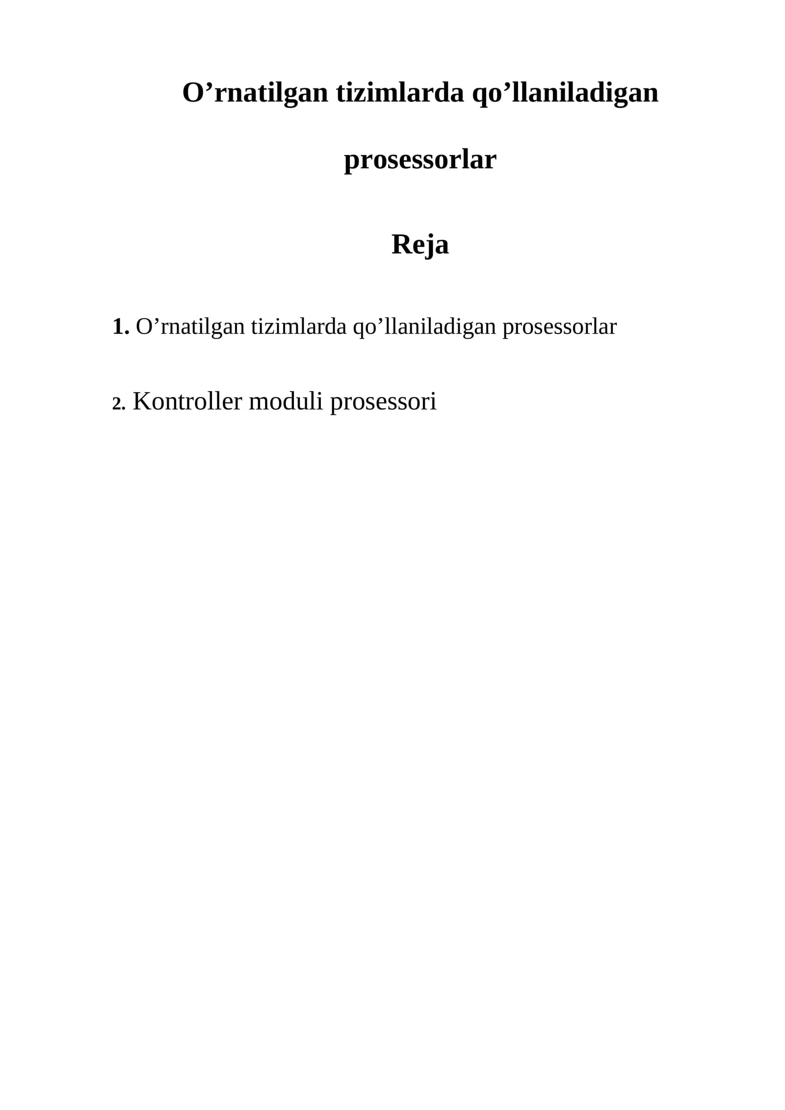 O’rnatilgan tizimlarda qo’llaniladigan prosessorlar