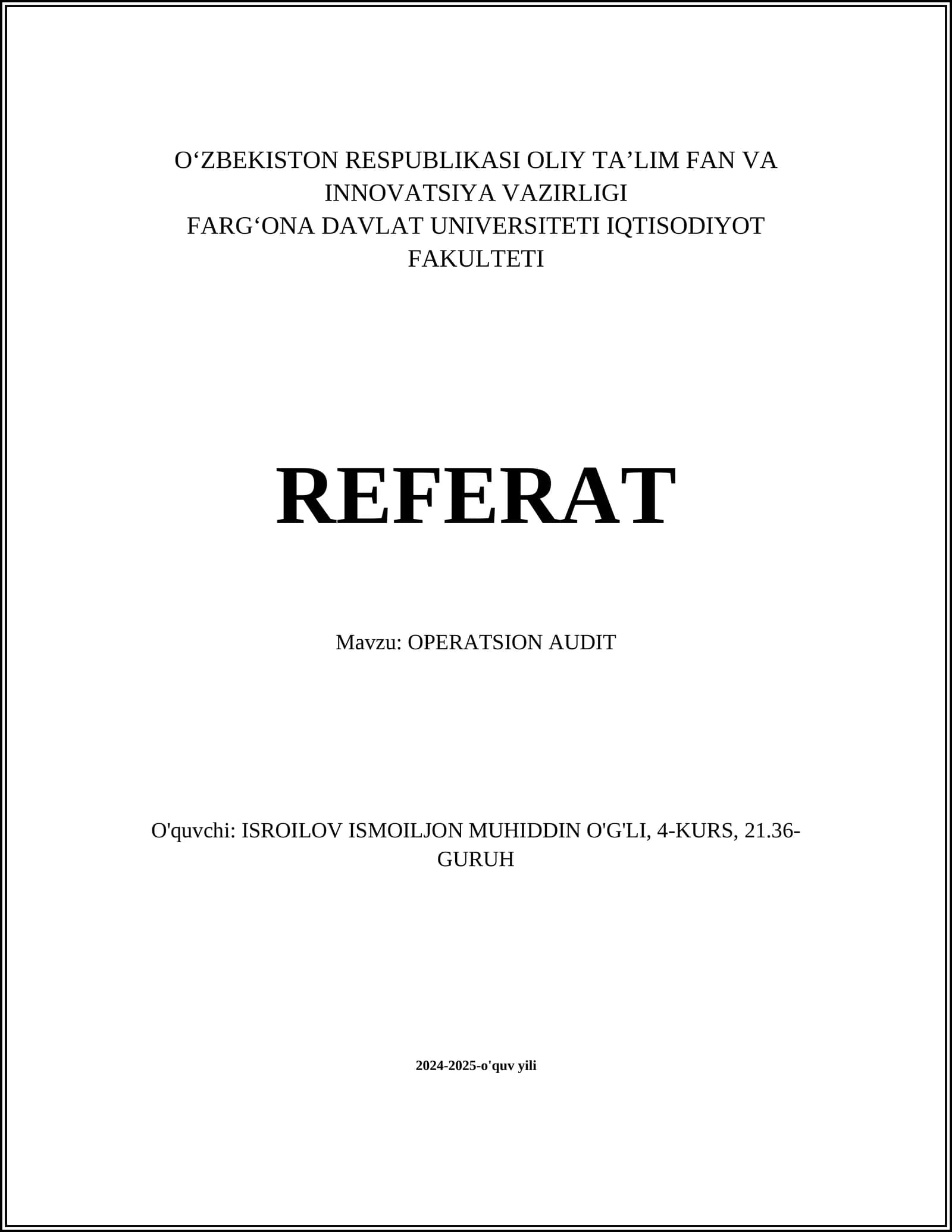 OPERATSION AUDIT