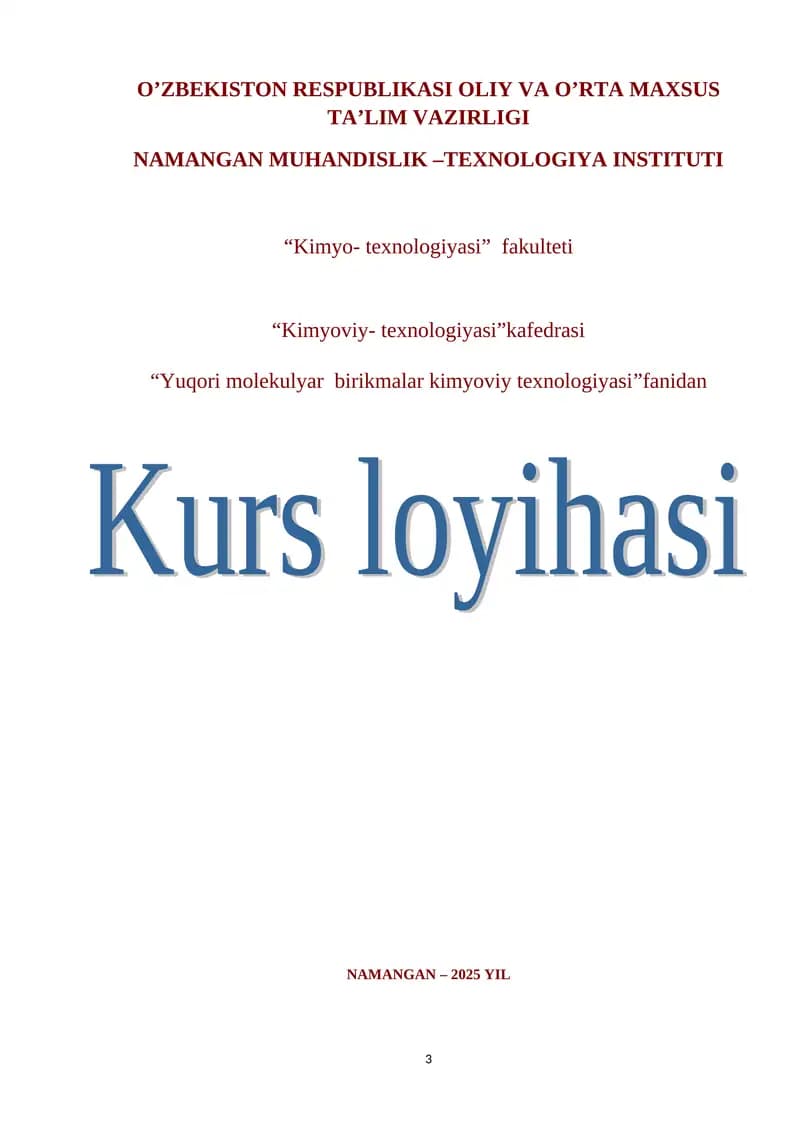 Maxsulot olishning texnologik jarayonini nazariy kimyoviy, fizikaviy-kimyoviy, texnologik asoslari