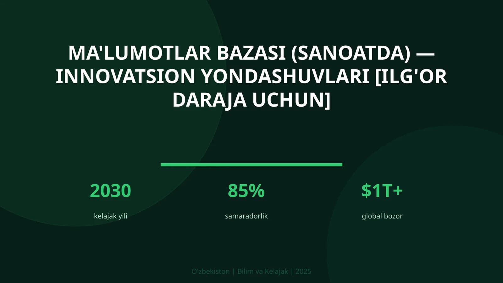 Ma'lumotlar bazasi (sanoatda) — innovatsion yondashuvlari [ilg'or daraja uchun]
