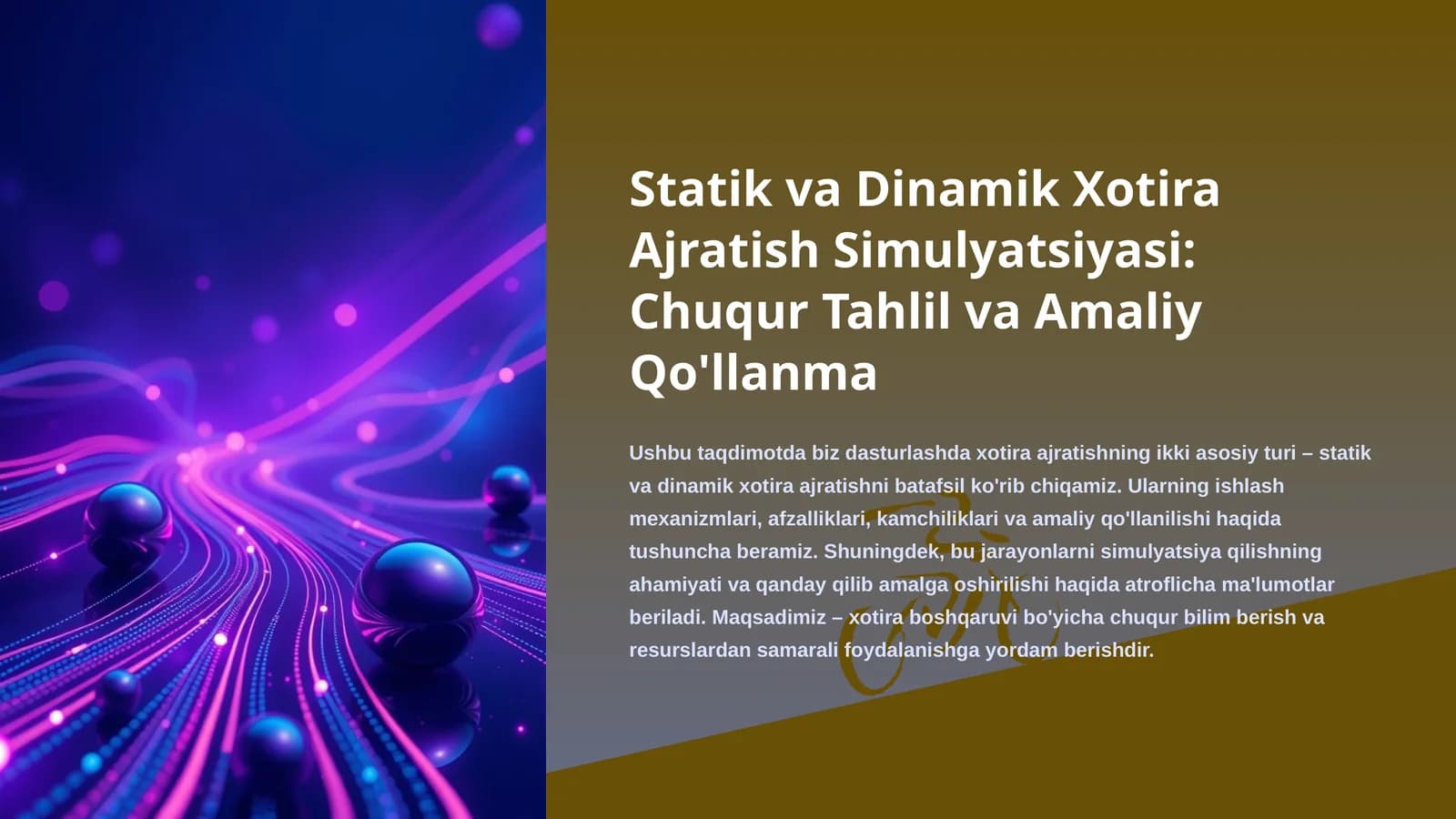 Statik va Dinamik Xotira Ajratish Simulyatsiyasi: Chuqur Tahlil va Amaliy Qo'llanma