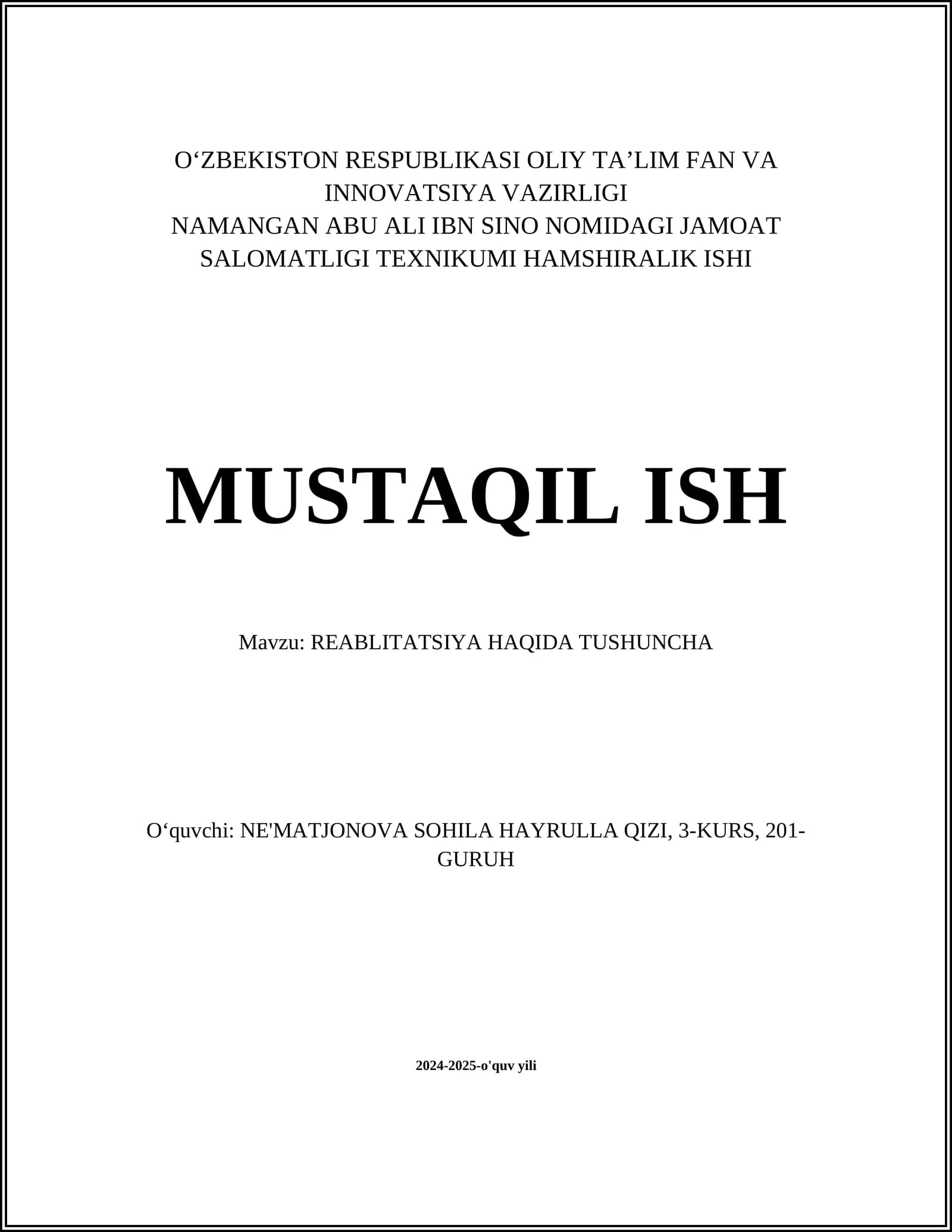 Reabilitatsiya Haqida Tushuncha