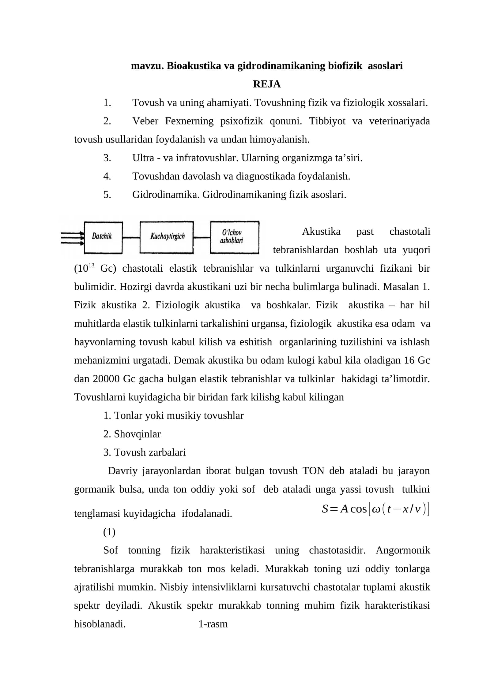 Bioakustika va gidrodinamikaning biofizik asoslari