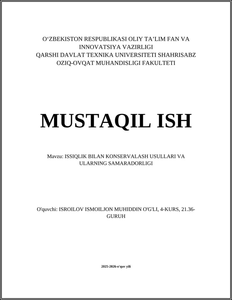 Issiqlik bilan konservalash usullari va ularning samaradorligi