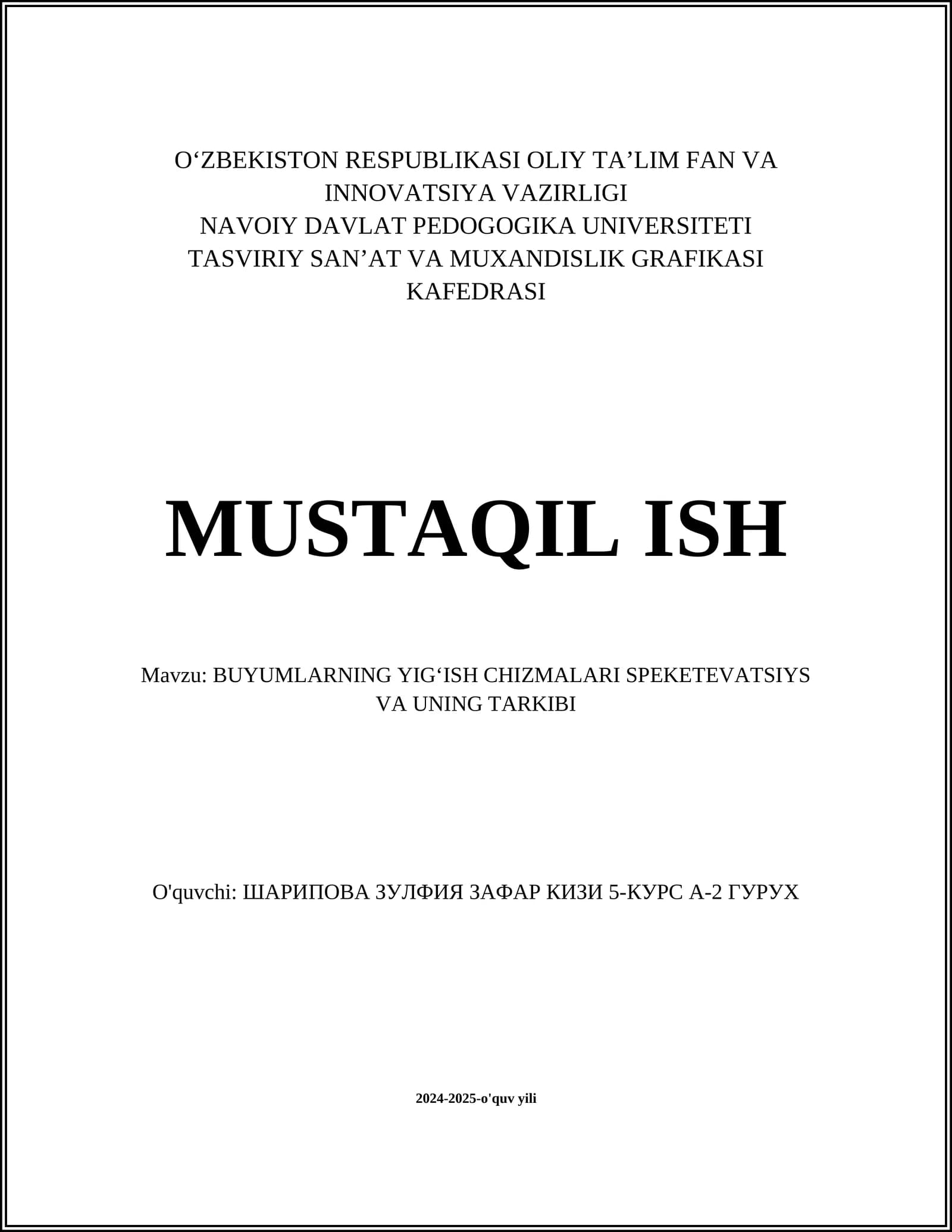 Buyumlarning Yigʻish Chizmalari